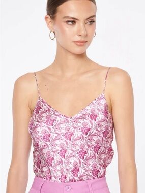 Cami New York Silk Floral V-Neck Spaghetti Strap Tank - Plum/White